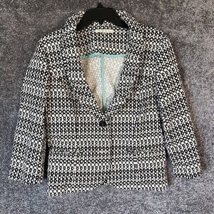 Cabi Blazer Jacket Womens 8 Black Beige Geometric Career Du Jour Twee Academia